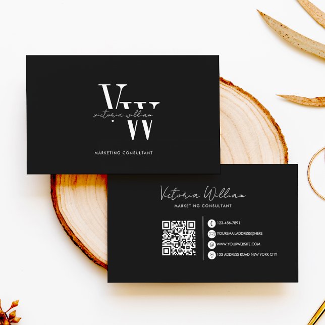 Simple Elegant Black and White Initials  Business Card (Creator Uploaded)
