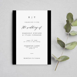 Simple elegant black and white monogram wedding invitation
