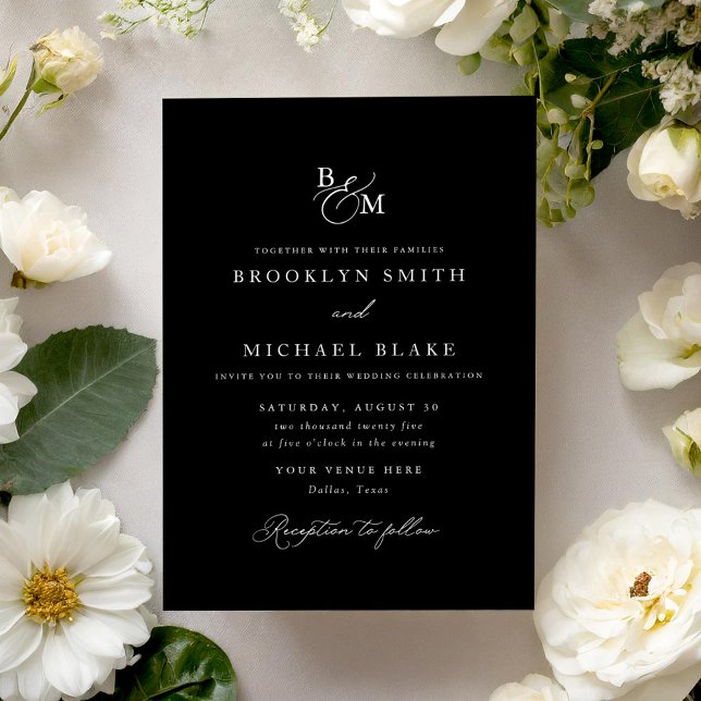 Simple Elegant Black and White Monogram Wedding Invitation (Creator Uploaded)