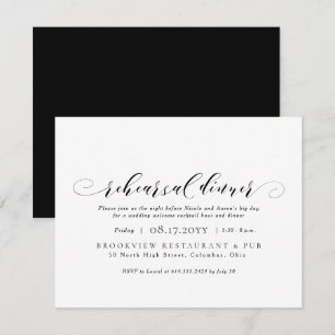 Simple elegant black and white rehearsal dinner invitation