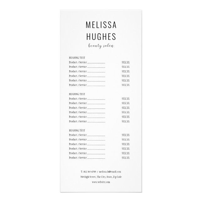 Simple Elegant Black and White Salon Service Menu (Front)