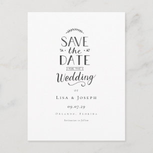 Simple Elegant Black and White Save the Date Postcard