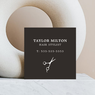 Simple Elegant Black and White Scissor Hairdresser Square Business Card