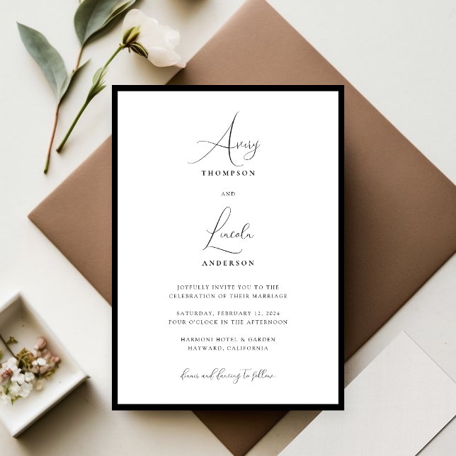 Simple Elegant Black and White Script Wedding Invitation (Creator Uploaded)