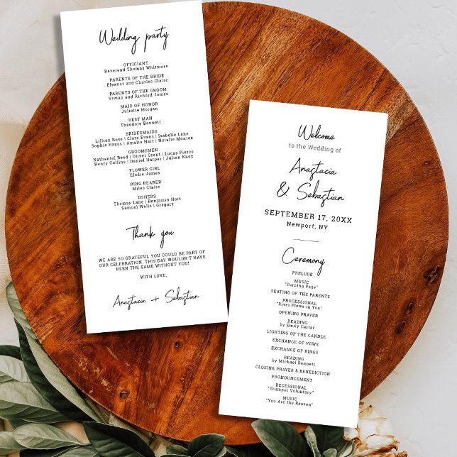 Simple Elegant Black and White Script Wedding Programme (Simple Elegant Black and White Script Wedding Program)