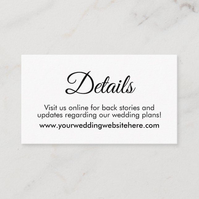 Simple, Elegant Black and White Wedding Details Enclosure Card (Front)
