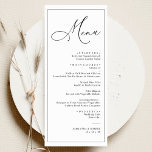 Simple Elegant Black and White Wedding Menu<br><div class="desc">Designed to coordinate with our Romantic Script wedding collection,  this customisable Menu card,  features a sweeping script calligraphy text paired with a classy serif font in black with a customisable monogram on the back. Matching items available.</div>