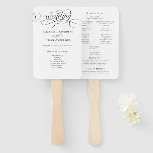 Simple Elegant Black and White Wedding Program Hand Fan