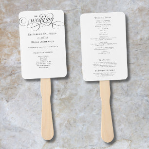 Simple Elegant Black and White Wedding Program Hand Fan