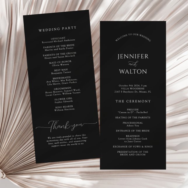 Simple Elegant black and white wedding Programme (Creator Uploaded)
