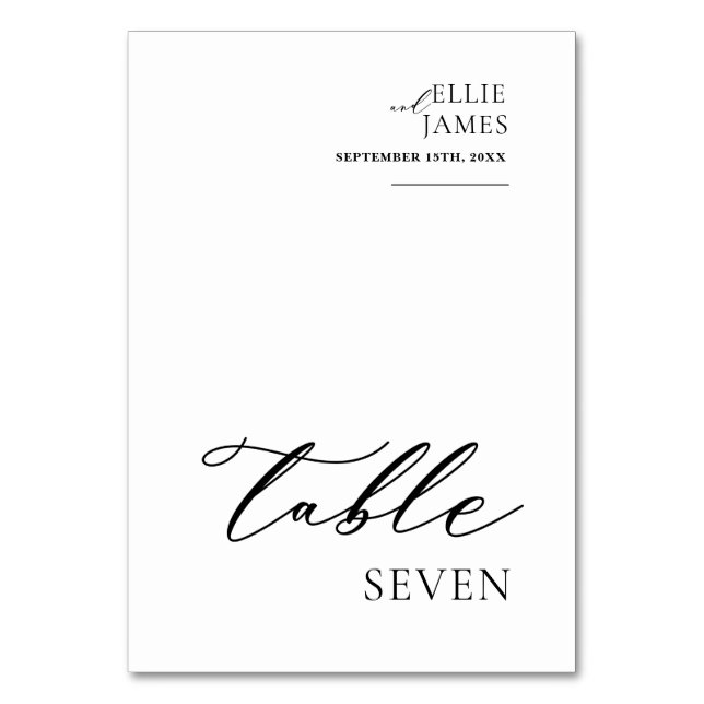 Simple Elegant Black And White Wedding   Table Number (Front)