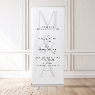 Simple Elegant Black and White Wedding Welcome Retractable Banner