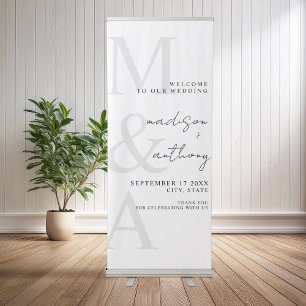 Simple Elegant Black and White Wedding Welcome Retractable Banner