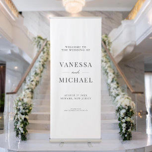 Simple Elegant Black and White Wedding Welcome Retractable Banner