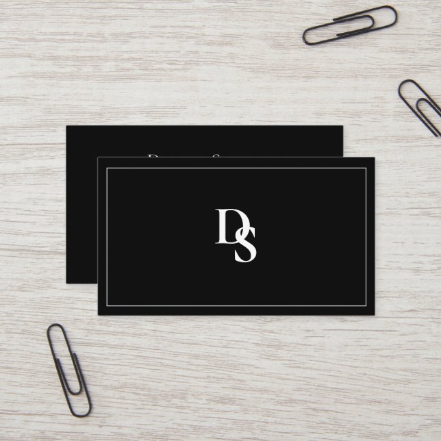 Simple Elegant Black and White with Initial Business Card (Front/Back In Situ)