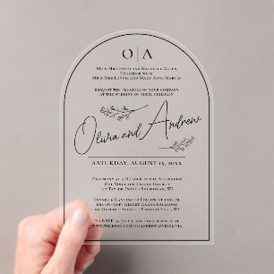 Simple Elegant Black Botanical Floral Arch Wedding Acrylic Invitations