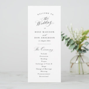 Simple elegant black calligraphy wedding program programme
