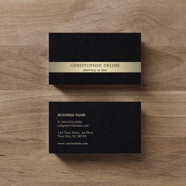 Simple Elegant Black Faux Gold Stripe Attorney Business Card (Creator Uploaded)