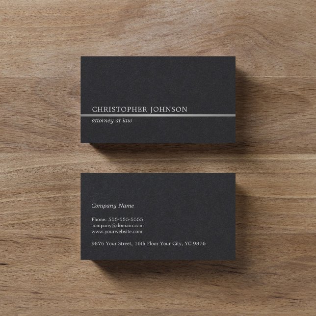 Simple Elegant Black Faux Silver Line Attorney Business Card (Creator Uploaded)