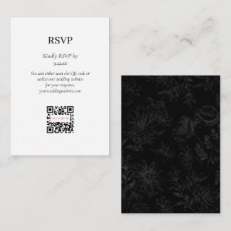 Simple Elegant Black Floral RSVP QR Code Option Enclosure Card