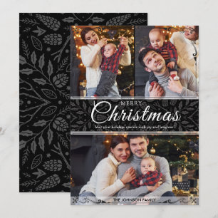 Simple Elegant Black Frame 3 Photo Christmas Holiday Card