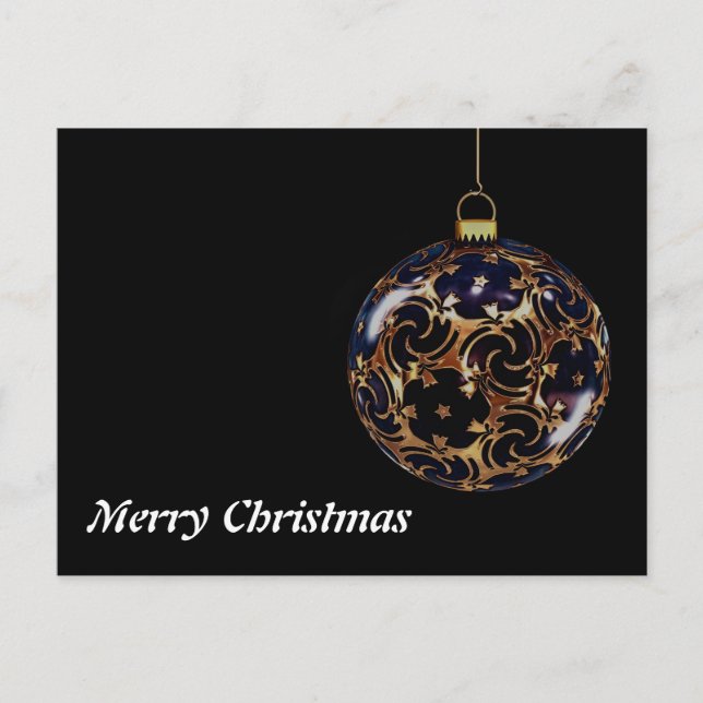 Simple Elegant Black Gold Ball Merry Christmas Holiday Postcard (Front)