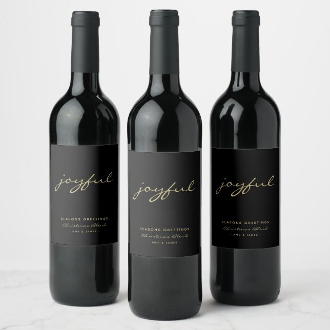 Simple Elegant Black & Gold Christmas/Holiday Wine Label (Bottles)