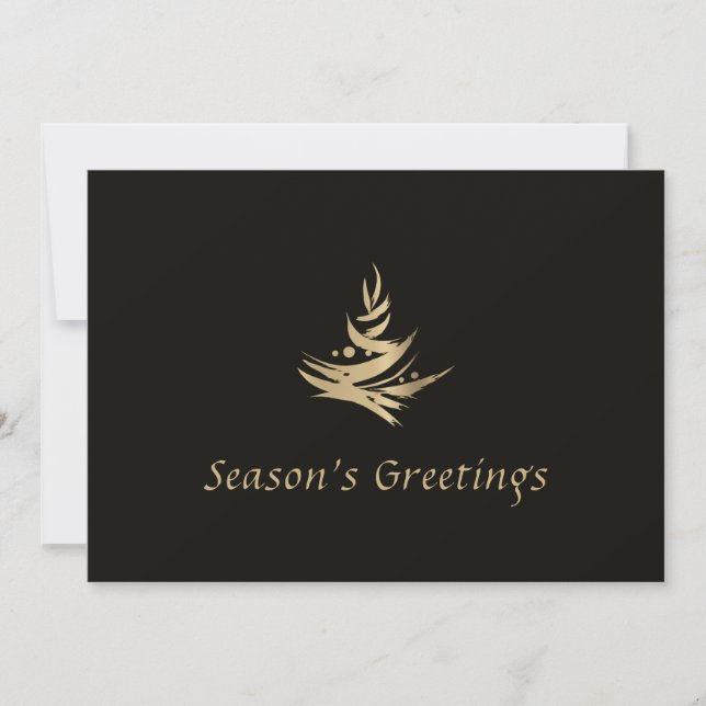 Simple Elegant Black Gold Christmas Tree Holiday Card (Front)