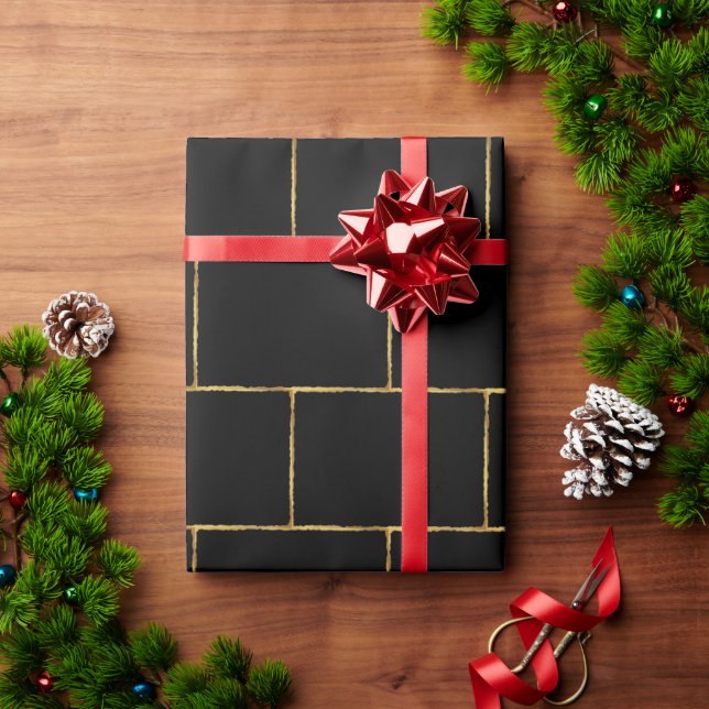 Simple Elegant Black Gold Geometric Brick Gift Wrapping Paper (Holiday Gift)