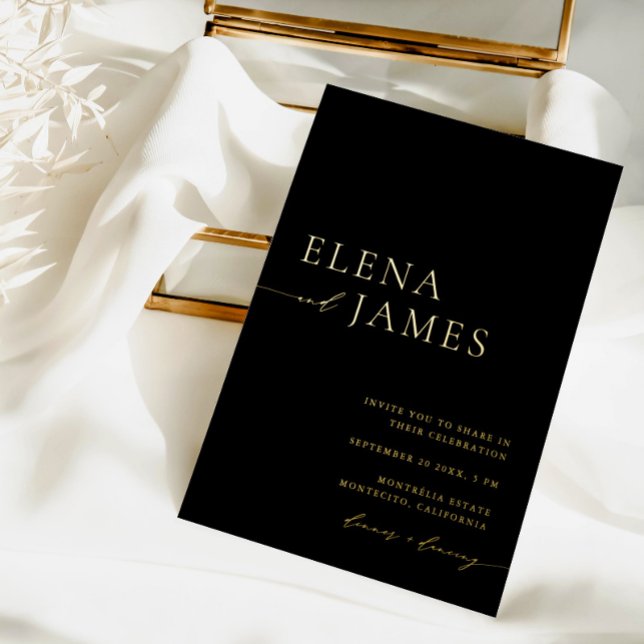 Simple Elegant Black & Gold Minimalist Wedding  (Simple Elegant Black & Gold Minimalist Wedding Foil Invitation)