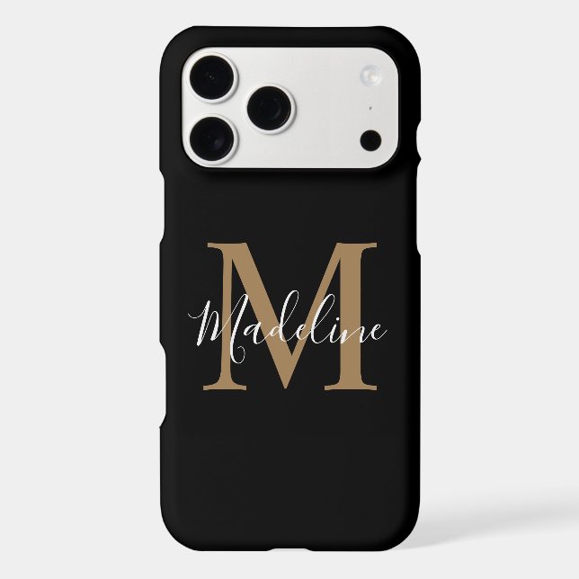 Simple Elegant Black Gold Modern Monogram (Back)