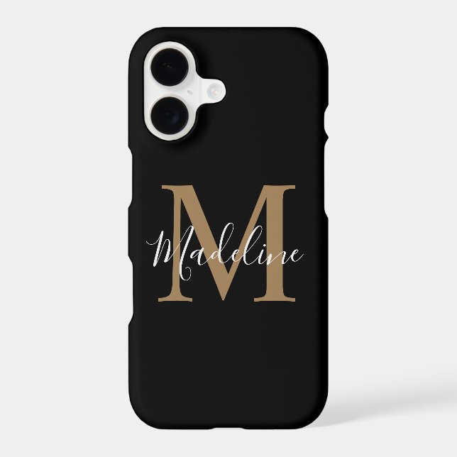 Simple Elegant Black Gold Modern Monogram iPhone Case (Back)