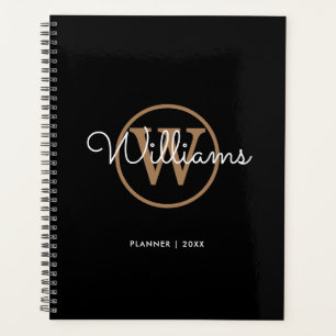 Simple Elegant Black Gold Monogram Name 2023 Planner