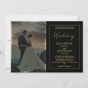 Simple Elegant Black & Gold Overlay Photo Wedding Invitation