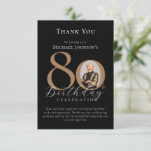 Simple Elegant Black Gold Photo 80th Birthday