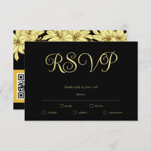 Simple Elegant Black & Gold RSVP Card