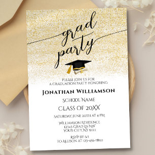 Simple Elegant Black Gold Script Graduation Party Invitation
