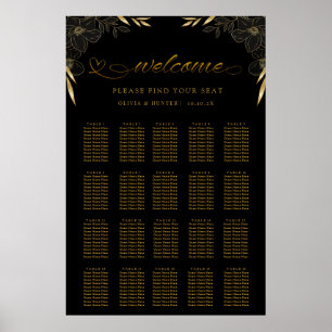 Simple Elegant Black & Gold Wedding Seating Chart