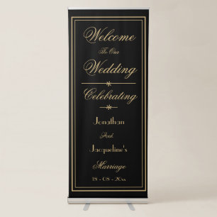 Simple Elegant  Black Gold Wedding Welcome Retractable Banner