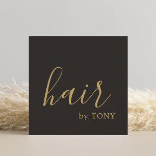 Simple Elegant Black Golden Hair Stylist Square Business Card
