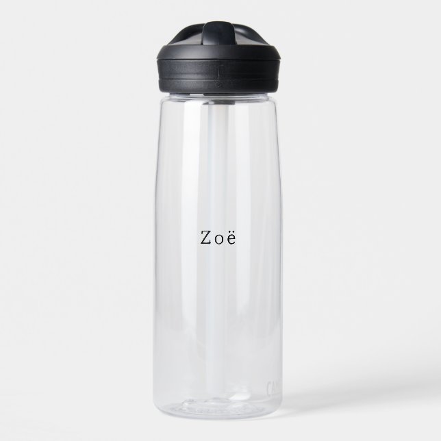 Simple Elegant Black Letters Personalised Name Water Bottle (Front)