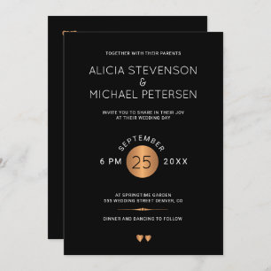 Simple elegant black metallic copper gold wedding invitation