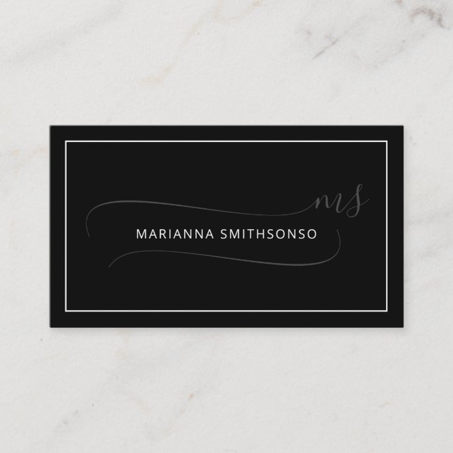 Simple Elegant Black Minimalist Two Monogram Business Card (Front)