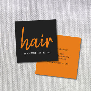 Simple Elegant Black Orange Hair Stylist Square Business Card
