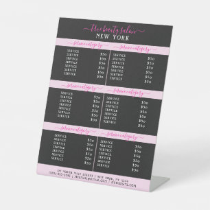 Simple Elegant Black Pink Logo Salon Price List Pedestal Sign