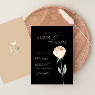Simple Elegant Black Pink Rose Floral Wedding Invitation