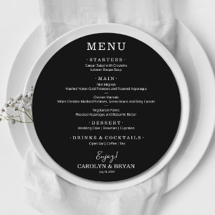 Simple Elegant Black Round Wedding Dinner Menu