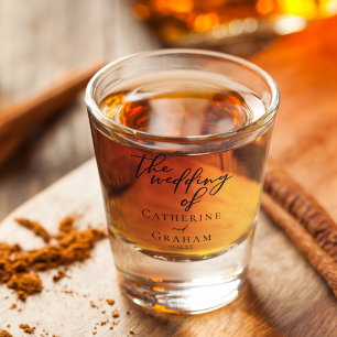 Simple Elegant Black Typography Custom Wedding Shot Glass