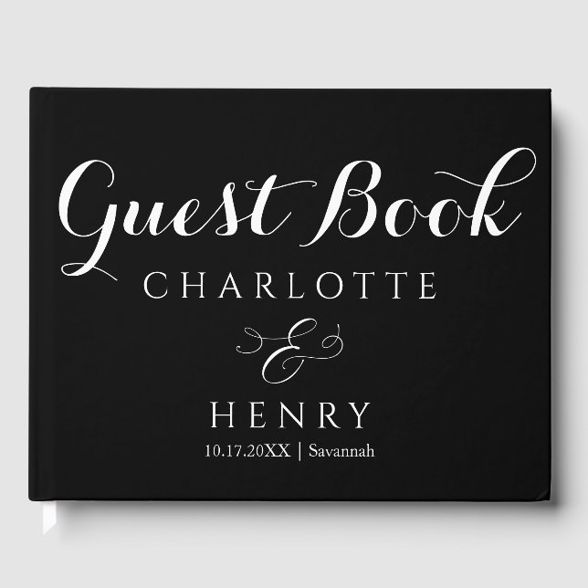 Simple Elegant Black Wedding   Guest Book (Front)