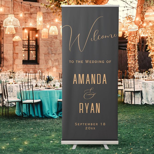Simple Elegant Black Welcome Script Wedding Retractable Banner (Creator Uploaded)